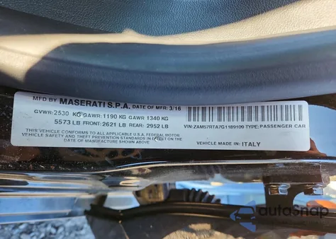 2016 Maserati Ghibli S z USA, uszkodzony, nr VIN ZAM57RTA7G1189109